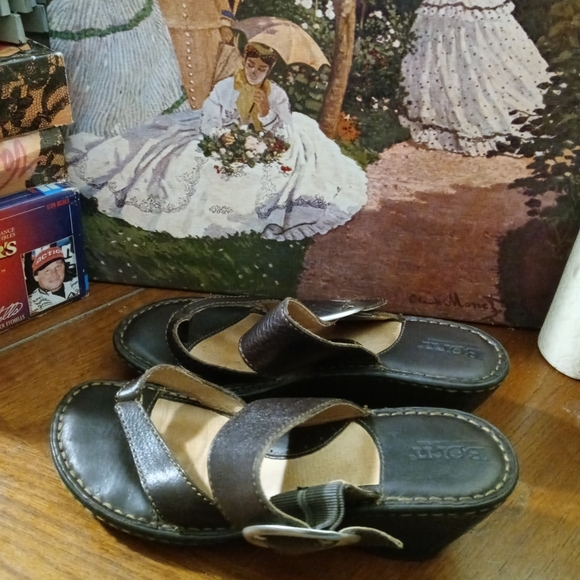 Born Emmy Black Leather Platform Wedge 👡Open Toe Sandals Womens Sz US 9. - Picture 8 of 12